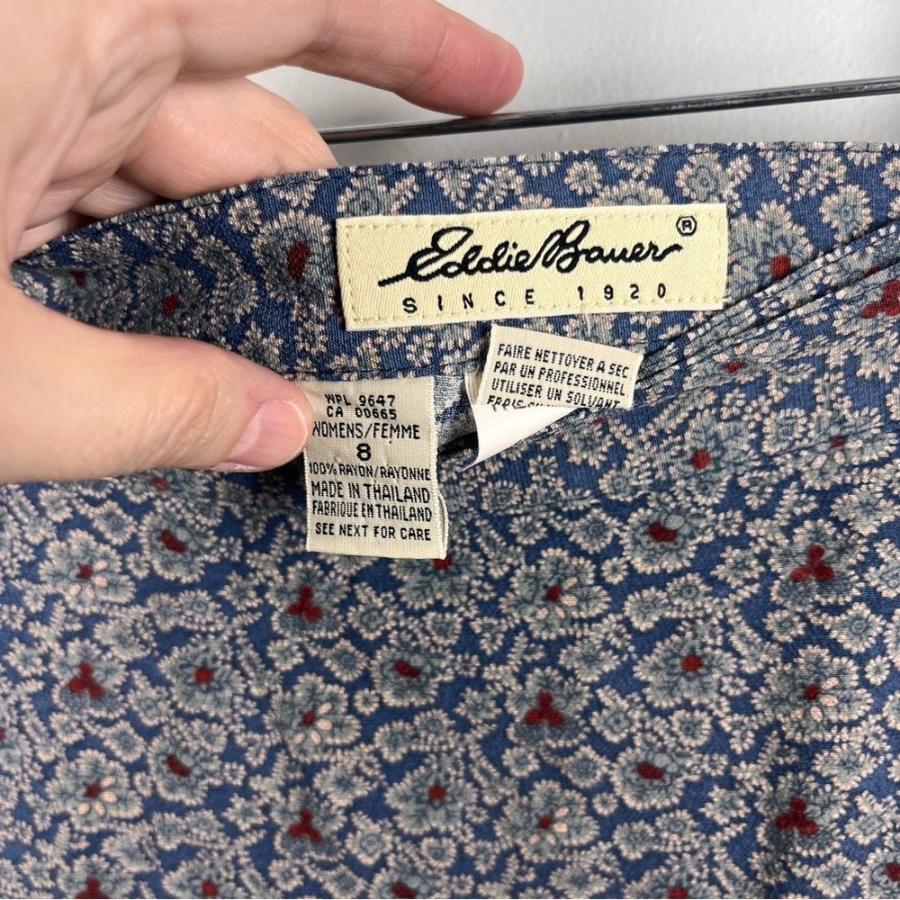 Eddie Bauer Blue Floral Print Rayon Maxi Wrap Skirt Boho Cottage Size 8 Vintage - Picture 6 of 9